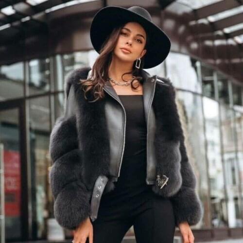 Winter New Fashion Natural Full Pelt Fox Fur Outerwear Sheepskin thickening Patchwork Jackets Women Coat Ladies jacket