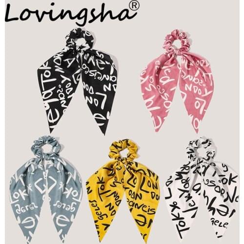 LOVINGSHA Women Ribbon Hair Accessories Ladies Letters Hair Tie Brand Scrunchies Ponytail Hair Female Girl Holder Rope FC256