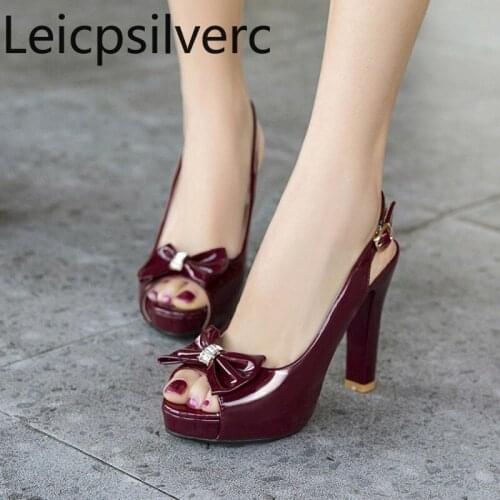 Womens Sandals summer new style Butterfly-knot Buckle fish mouth Open toe Thick heel High heel Womens shoe plus size 32-43