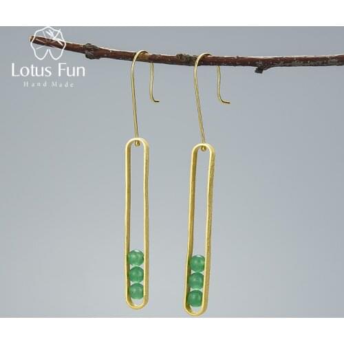 Lotus Fun Elliptical Minimalist Dangle Earrings Real 925 Sterling Silver 18K Gold Long Earrings for Women Handmade Fine Jewelry