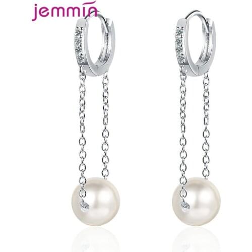 Genuine 925 Sterling Silver Long Chain Dangle Earrings For Women Fashion Pearl Pendant Drop Earring Jewelry New Brincos