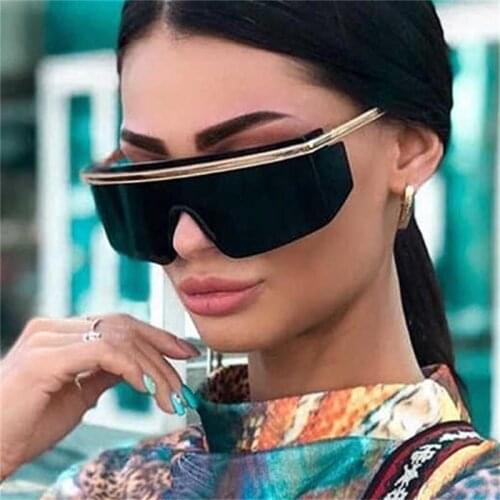 Winter Oversized Goggles One-Piece Rimless Shield Womens Sunglasses Vintage Black Shades Large Clear Lens Mens Sun Glasses 2021