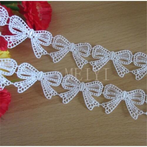 10/20x White Butterfly Bow Polyester Lace Trim Ribbon Fabric Embroidered Applique Sewing Supplies Craft Wedding Dress Decoration