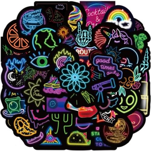 10/30/50PCS Cool Neon Light Graffiti Stickers Aesthetic Skateboard Guitar Laptop Car Luggage Cartoon DIY Kid Sticker Decal Toy