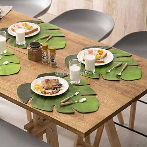 4Pcs Banana Leaf Coaster Placemat Table Mat Waterproof Table Cloth Cup Bowel Pot Mat Pad Holder Kitchen Table Decoration