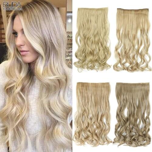 5 Clips in Hair Extensions Natural Black Ombre Blonde Synthetic Curly Hairpieces For White Women Heat-Friendly Fiber Hair