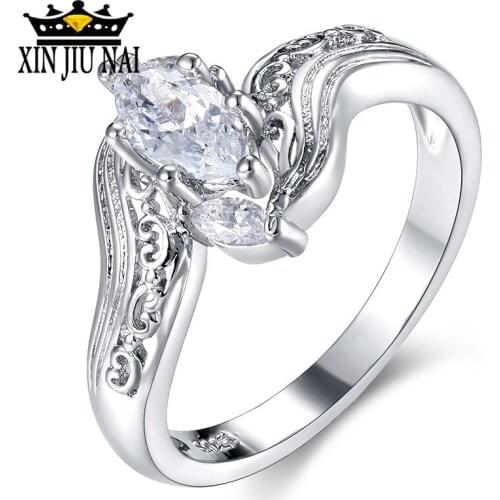 Shiny oval white transparent vintage zircon female ring wedding ring fashion ladies jewelry 2019