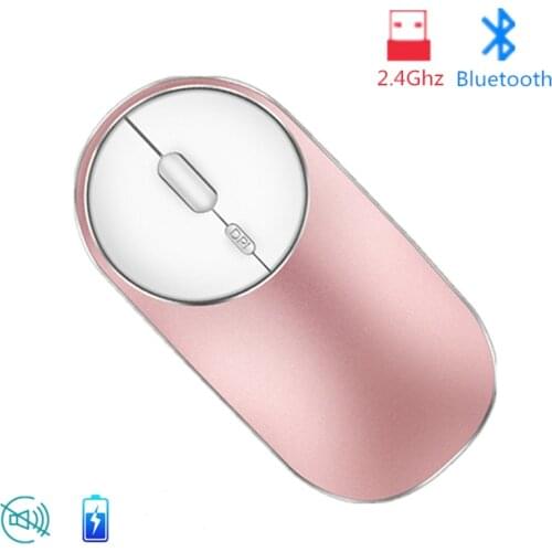 Bluetooth Wireless Silent Mouse Rechargeable Ergonomic 3D Computer Mause Pink BT USB Dual Mode Mice For Xiaomi Phone iPad Girl