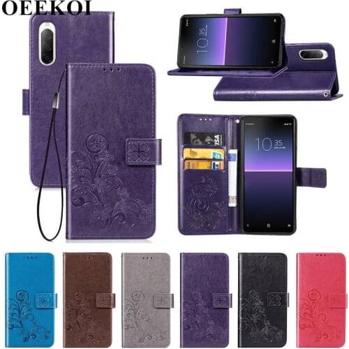 OEEKOI Four Leaf Clover PU Leather Wallet Flip Cover Case for Sony Xperia 10 II