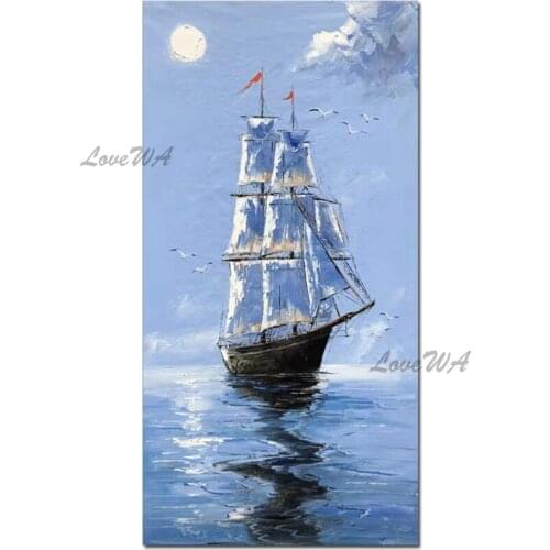 Decorative Items Abstract Sailing Boat Ship Oil Painting Handmade Art Picture On Canvas Decor Modular Wall Art For Home Room