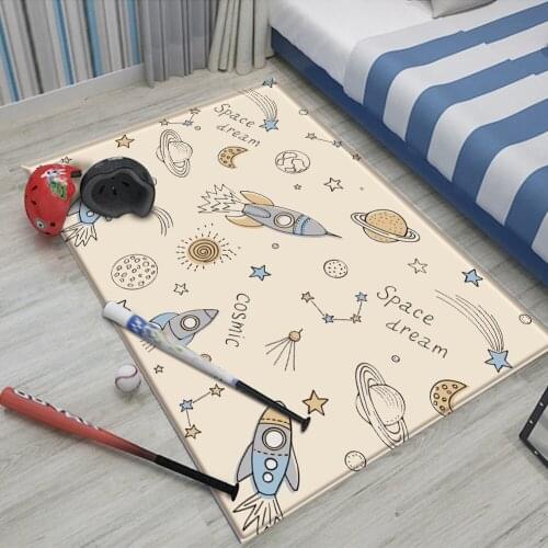 Top Brand Interest Rocket space Pattern Children Flannel Carpet Baby Hand Print Rug Baby Play Mat Rectangular Children Carpet