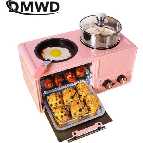 DMWD 4 in 1 Household Electric Breakfast Machine Toaster Frying Pan Mini Oven Bread Pizza Maker Hot Pot Steamer Boiling Pot