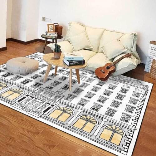 European Carpet Luxury Classic Black And White Living Room Rug Roman Architecture Castle Retro Carpet Non-Slip Bedside Floor Mat