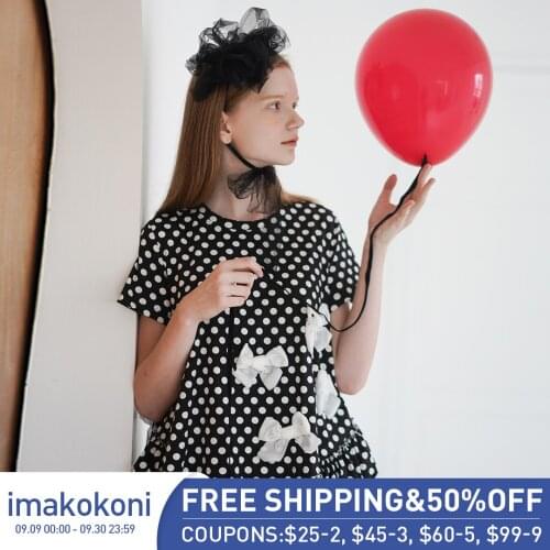 Imakokoni polka dot t-shirt female niche original design bow short sleeve 2019 new top 192664