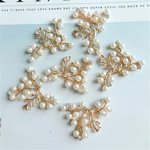 10 Pieces/Lot 32*40mm Imitation Pearls Rhinestone Metal Branch Handmade Crafts DIY Accessories For Bride Hair Accessories