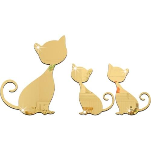 JM027 Cartoon Cat self adhesive Acrylic Mirror Wall Sticker Home Decor