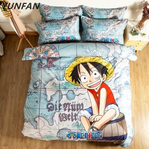 3D Bedding Set Cartoon animation One Piece movie 3pcs Duvet quilt Cover Sets Pillowcase single queen double king map bedclothes