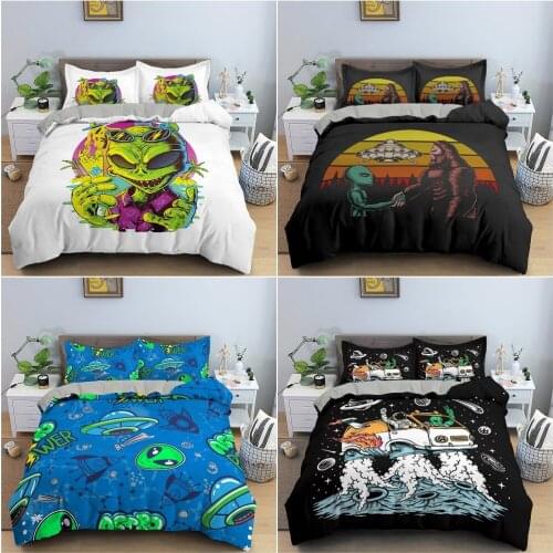 Cartoon UFO Pattern Duvet Cover Set 3D Print Alien Bedding Set Luxury Cozy Bedclothes King Twin Full Quilt Cover With Pillowcase