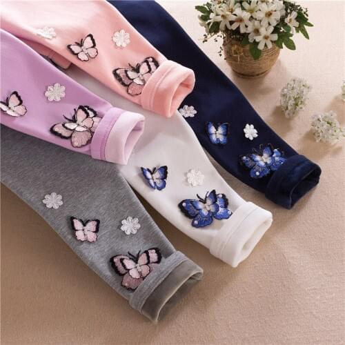 Spring Autumn Winter Baby Girls Leggings Flower butterfly Plush Warm Child Kids Legging Pants 2 3 4 5 6 7 8 9 10 11 12Years Old