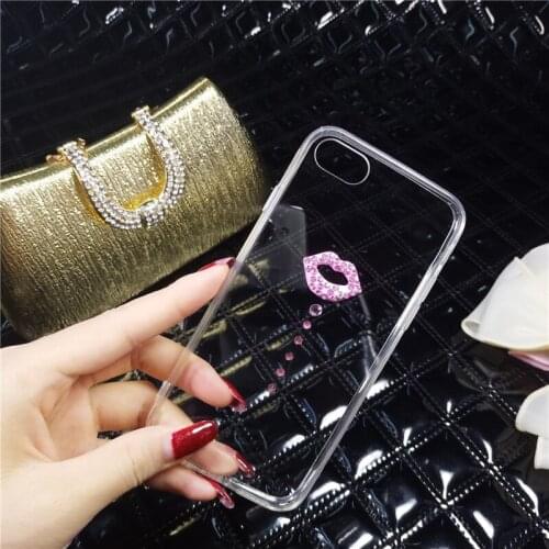 Fashion Sexy Lip Shiny Rhinestone Phone Case For Huawei P8 P9 P10 P20 Lite Plus Mate7 8 9 Pro Phone Protective cases skins shell