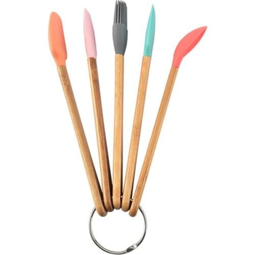 5 Pack Mini Spatulas Scrapers with Bamboo Handle,Heat Resistant Silicone Spatula Set,for Baking,Cooking,Mixing