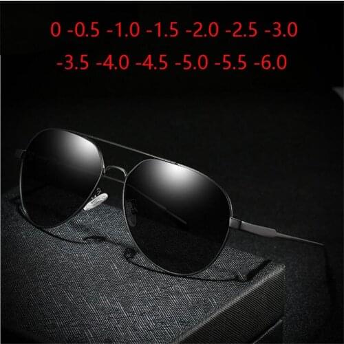 Outdoor Driver Polarized Sunglasses Myopia Black Gray Lens Men Oval Metal Frame Diopter Glasses 0 -0.5 -1.0 -1.5 To -6.0