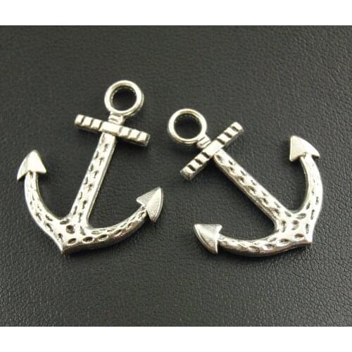 10Pcs Silver Color Sea Anchor Charms Making Nautical Ship Pendant Necklaces Keychain Jewelry Handcraft 23x29mm A1162