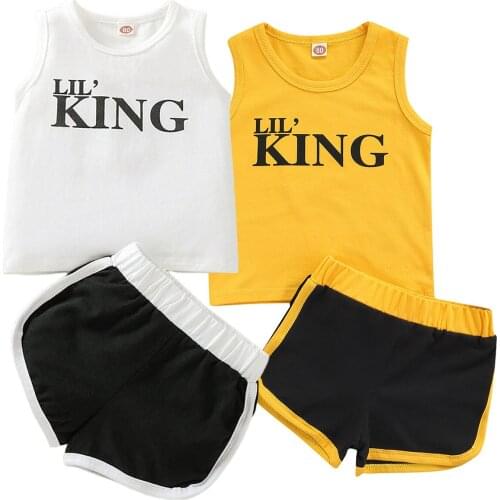 Boys Casual Two-piece Clothes Set, Yellow Round Collar Sleeveless Tops and Black Shorts 3M-3T