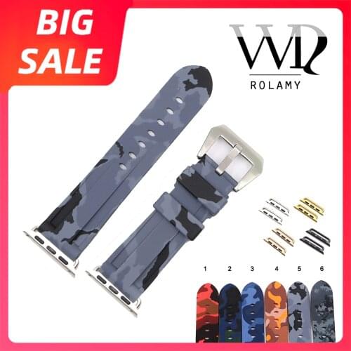 Rolamy 38 40 42 44mm Top Camo Orange Red Waterproof Silicone Rubber Replacement Wrist Watch Band Strap For Iwatch Series 4/3/2/1