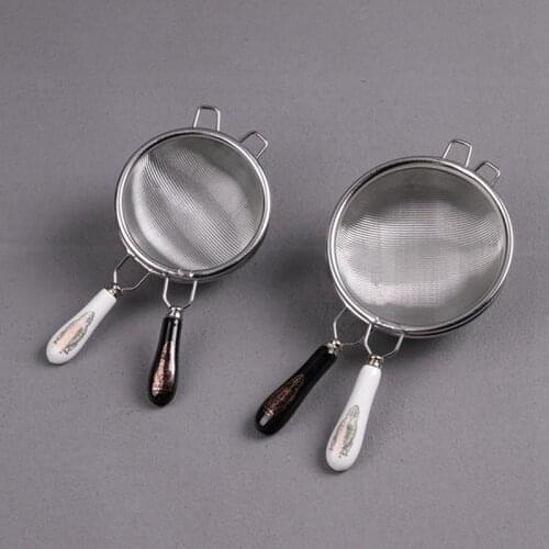 Chinese Vintage Tea Infuser Stainless Steel Dual Mesh Tea Strainer Loose Leaf Tea Filter Ceramic Handle Gongfu Tea Accessories