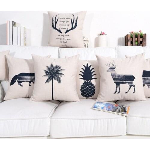 Nordic Simple Style Black Deer Bear Wolf Giraffe Palm Tree Print Cushion Cover Home Decorative Sofa Car Chair Throw Pillow Case