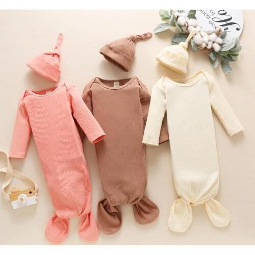 New Toddler Baby Sleep Bags Set Infant Solid Color Long Sleeve O-neck Sleeping Bags Elastic Hat