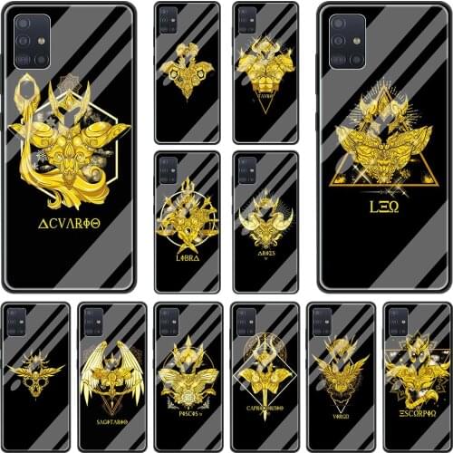 Glass Case For Samsung Galaxy A51 A71 A50 A70 A31 A21S M31 A30 A32 A91 M30s A10 A12 A40 Phone Cover Funda Anime Saint Seiya Logo