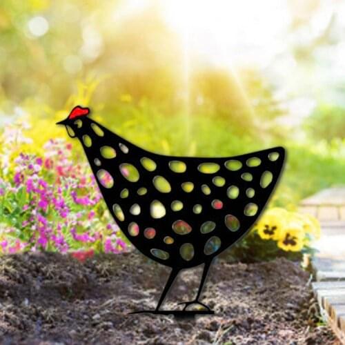 Creative Black Metal Chicken Statue Ornament Decor Yard Art Garden Sculpture
