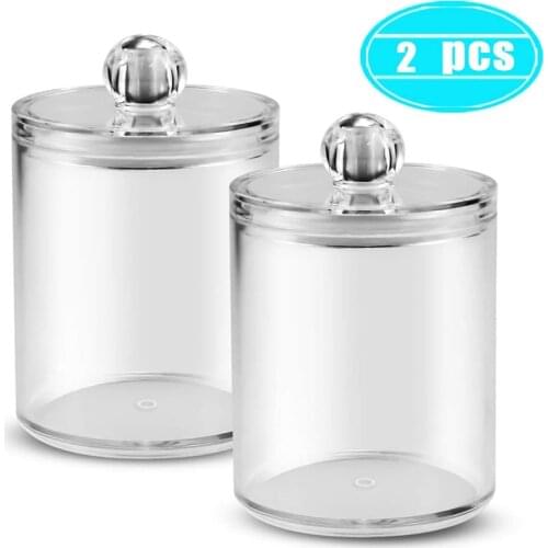 2pcs Acrylic Cotton Swab Storage Box Cotton Pad Makeup Organizer Bathroom Jar Jewelry Round Plastic Box Storage Container