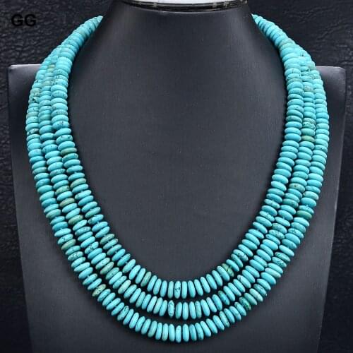 GuaiGuai Jewelry 21"-25" 3 Strands Rondelle Blue Turquoise Gems Stone Necklace