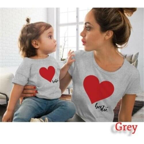 Summer Mum Daughter T-shirt Family Outfits Clothes Mother Kids Girls Heart Print Matching T-shirt Women Girls Short Sleeve Tops