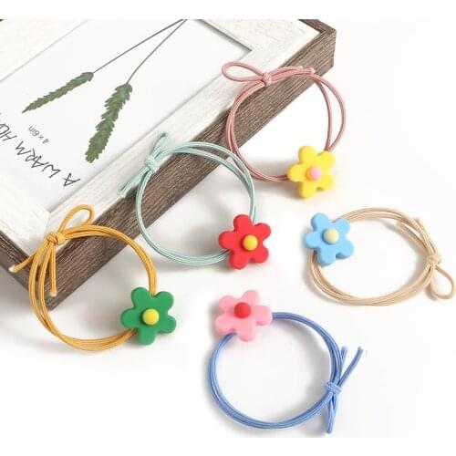 2mm Korean INS Color Flower Resin Hair Ring Sweet Girl Elastic Rubber Band Hair Rope Hair Styling Accessories Hairdressing
