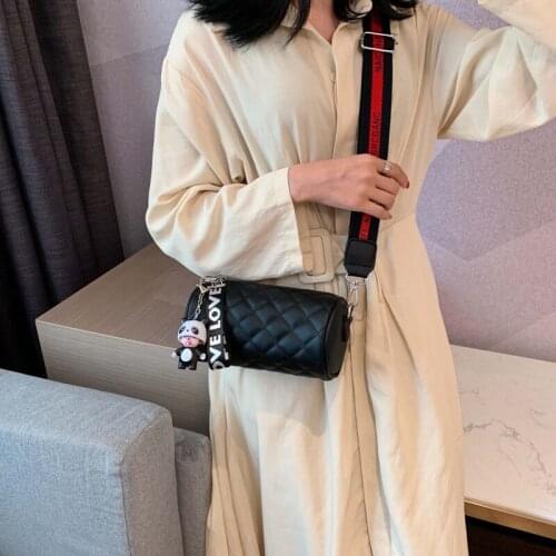 Ladies Luxury One-Shoulder Messenger Fashion Rhombus Cylinder Pillow Bag Wide Shoulder Strap One-Shoulder Messenger Bag PU Leath