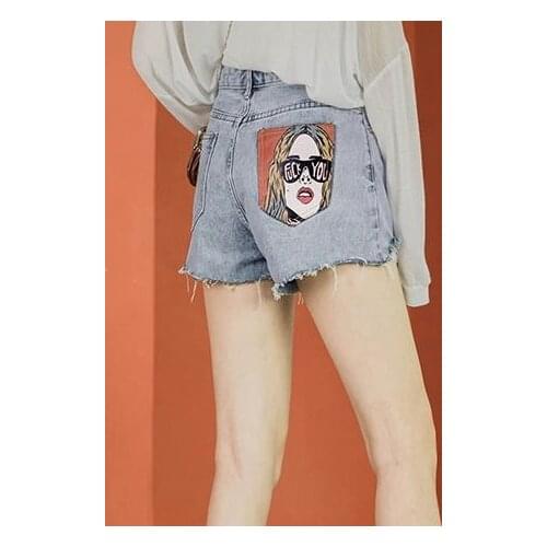 High waist ripped denim shorts women 2021 new fashion personality pocket print asymmetric hot pants trend Wide Leg Pants