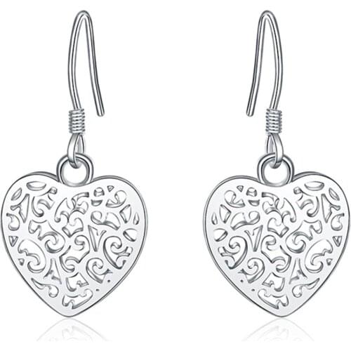 LE022 wholesale women lady Heart love charms women girl silver color earrings cute high quality fashion classic jewelry