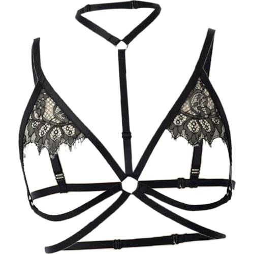 Women Strappy Harness Hollow Out Cage Bra Cupless Lingerie for Women Girls Supplies (Black)