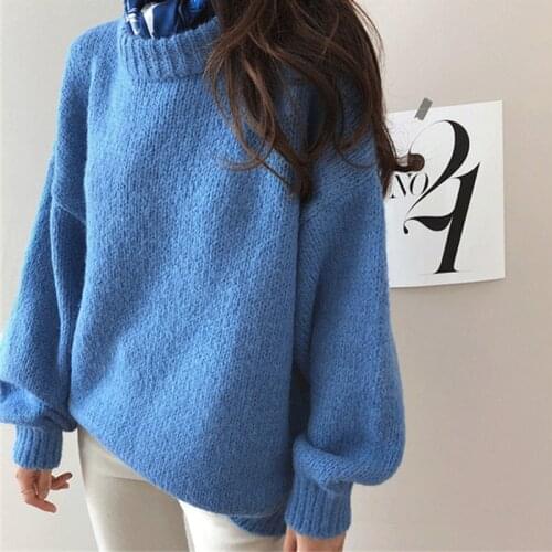 Trendy Fad Autumn Winter Women Knitwear Lantern Sleeve Pullover Warm Minimalist Knitted Elegant Female Jumpers SW8870