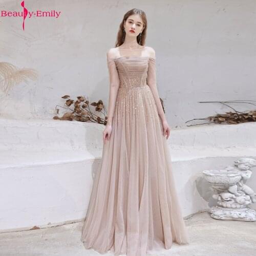 Beauty Emily Romantic Boat Neck Lace Women Evening Dress Long 2021 Charming Sequined Lace Up Back Sleeveless Evening Dress