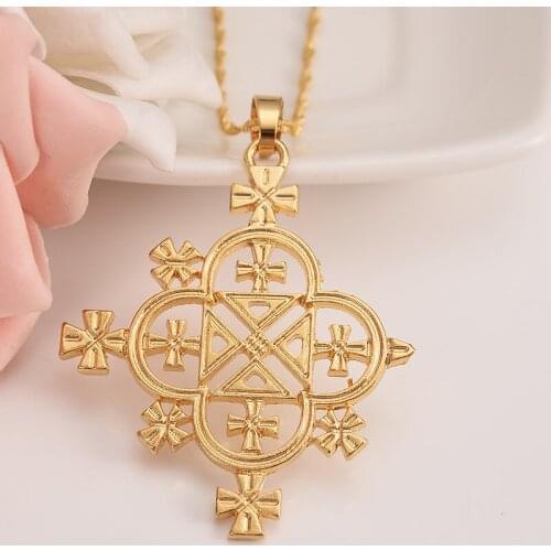 Gold Ethiopia cross pendant Necklace For Men/Women Lover Gift Copper Pendant & Chain Lucky JewelryAfrica girls charms