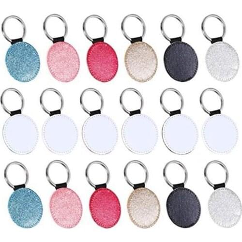 15Pcs Sublimation Blank Keychain PU Leather Keychain Round Heat Transfer Keychain Keyring Blank Keychain for Sublimation
