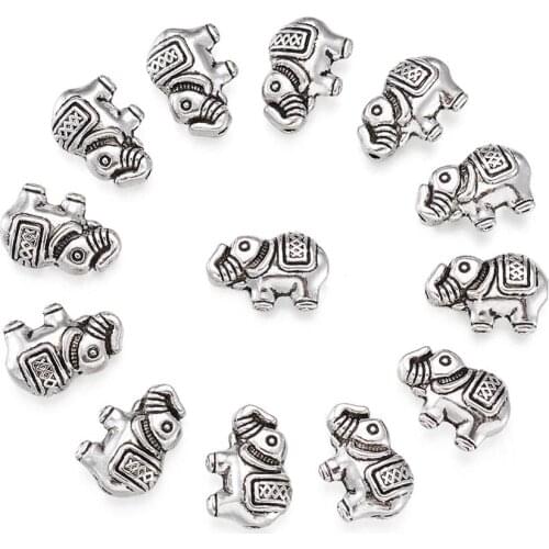 20pcs Tibetan Style Alloy Elephant Beads Metal Beads Spacer Finding for Jewelry DIY Making Bracelets Crafting