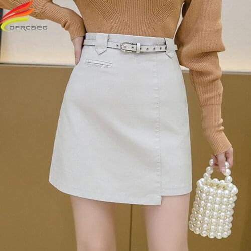 4 Colors Women High Waist Leather Skirt With Belt New 2020 Korean Style Casual Irregular A Line Mini Womens Skirt Hot Sale