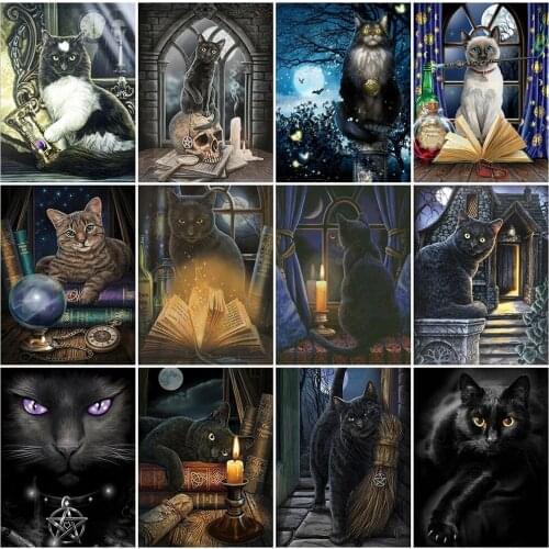 5D Diy Diamond Embroidery Black Cat Full Square 3D Diamond Painting Animal Mosaic Cross Stitch Rhinestones Handicraft Home Decor
