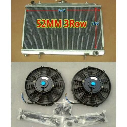 3 row 52MM Aluminum Racing Radiator + 2FANS For Nissan Silvia S14 S15 SR20DET 200SX 240SX Manual